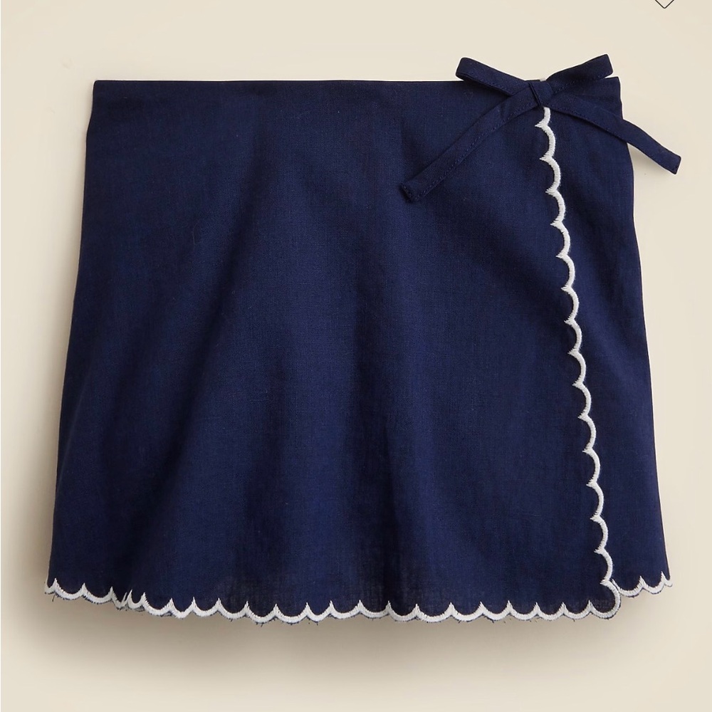 NWT J Crew Kids Girls' scallop-trim wrap skort in linen-cotton blend size 10